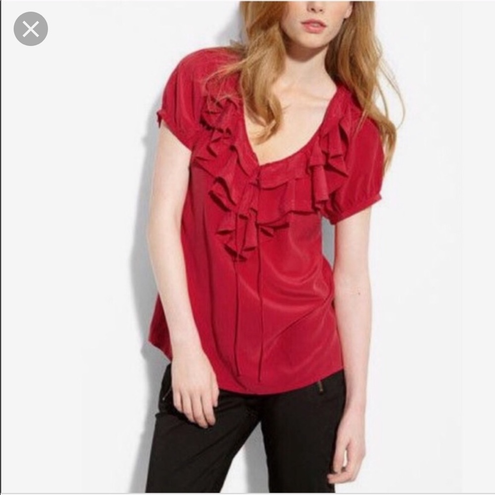 EUC Joie Bittersweet Blouse Red  Ruffles 100% silk